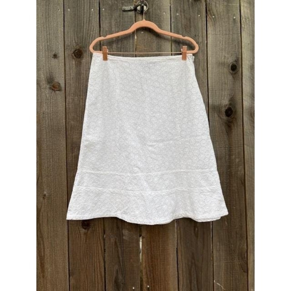 Willi Smith Vintage Y2K 90s White Eyelet Cotton Skirt Womens Style W58154